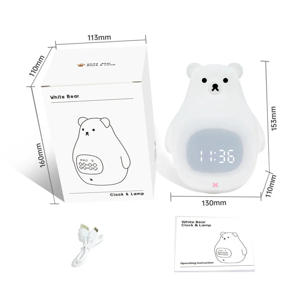 Big White Bear shaped silicone night light with a sleep timer and remote control on a surface.