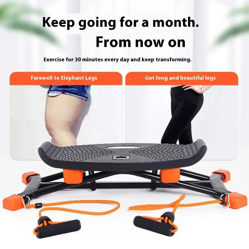 Black mini fitness skiing machine JS101A with elastic hand straps for home exercise