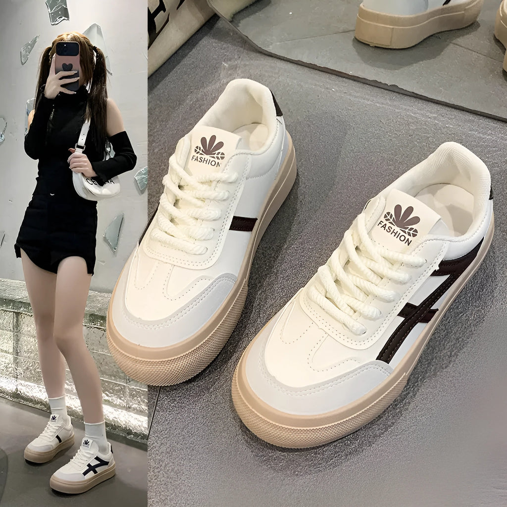 Blue and brown low-top casual board shoes with patent leather finish and round toes