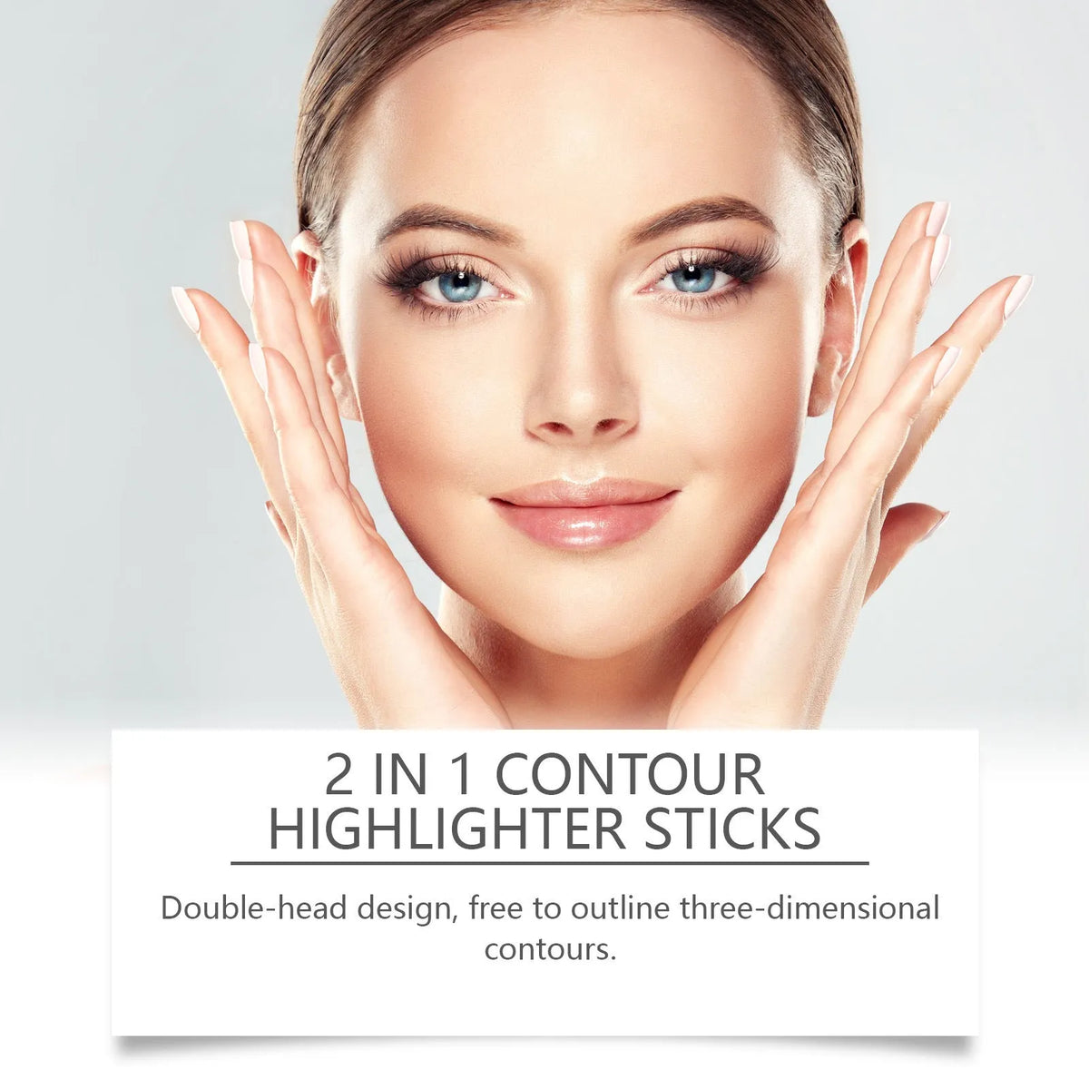 2-in-1 outline highlighter and highlight repair makeup pen in three colour shades.