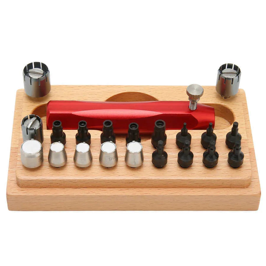 20-piece steel watch repair tool set for tube opening applications