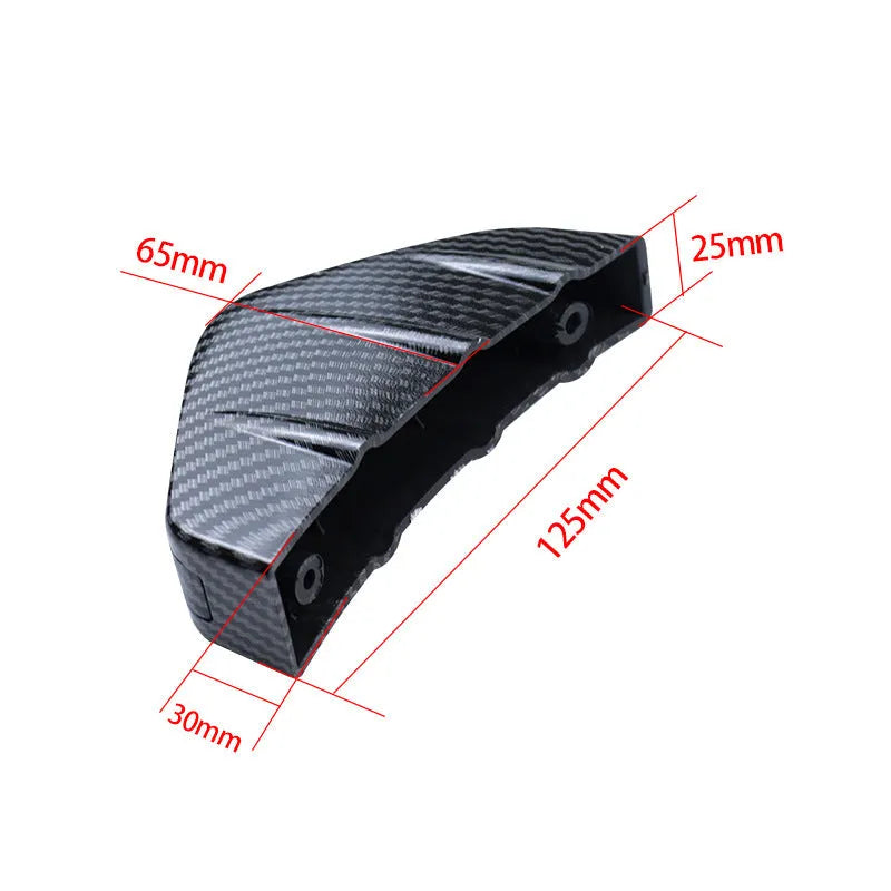 Black and carbon fibre universal 15cm triangle rear car spoiler with adhesive and screws.
