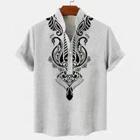Men's striped linen casual shirt with personalised buttons in a loose fit