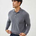 Men's cashmere pullover sweater with polo collar in loose fit, shown in sapphire blue colour