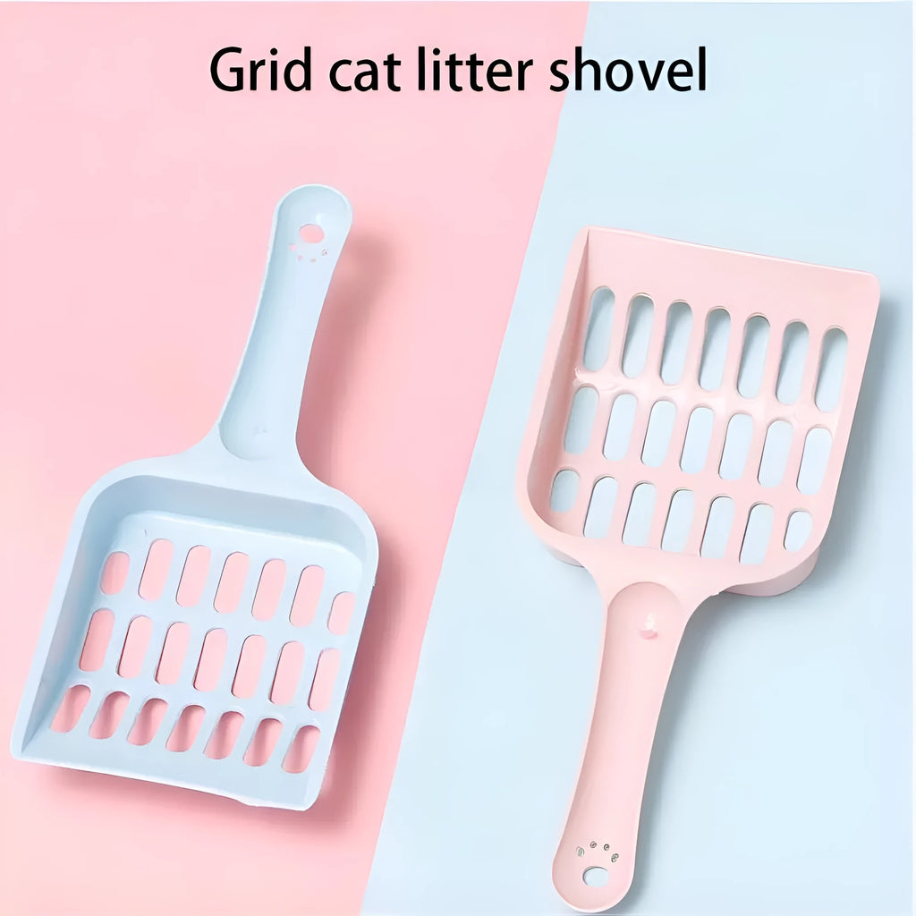 Plastic cat litter scoop measuring 20cm long with blue, green and pink colour options