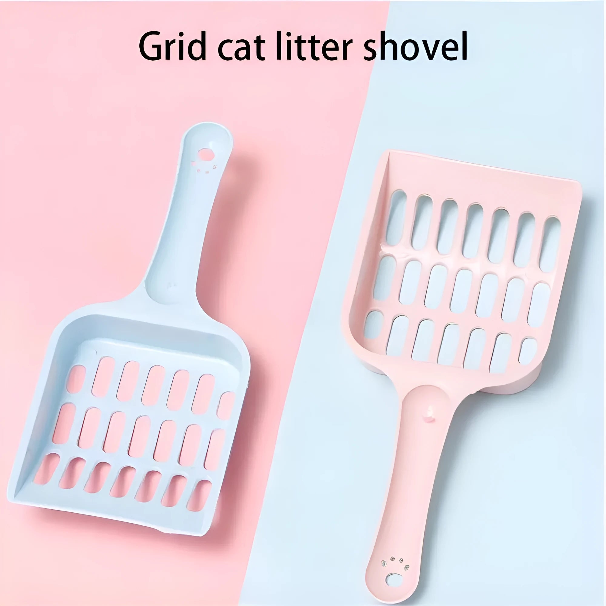 Plastic cat litter scoop measuring 20cm long with blue, green and pink colour options