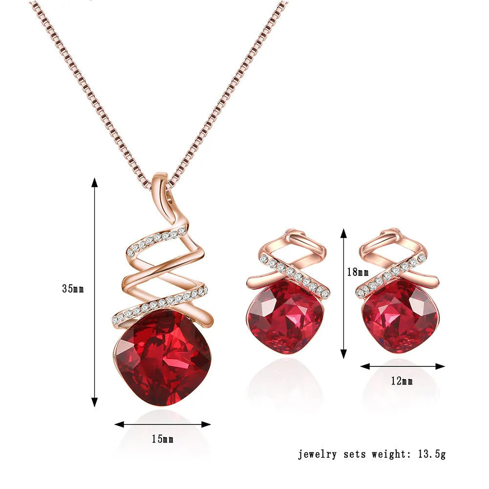 Women's bridal jewellery set with necklace and earrings featuring water wave chain