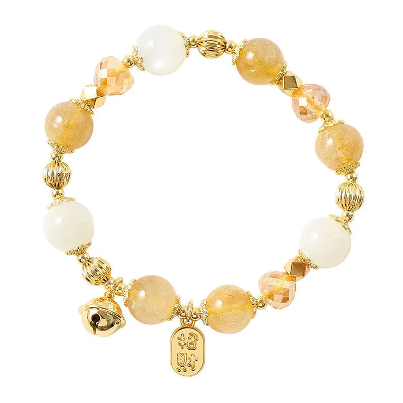Gold electroplated rutilated quartz bracelet with Korean style design and crystal materials