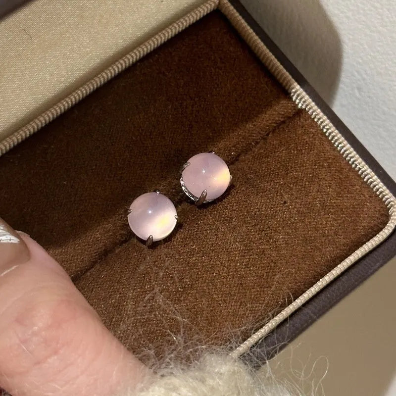 Round egg surface chalcedony earrings with geometric copper settings in national fashion retro style