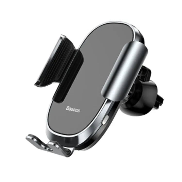 Universal smart car bracket with adjustable silicone arms, mounted on a car air vent holding a mobile phone.