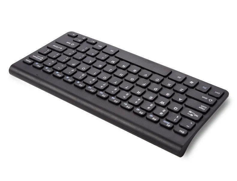 Black wireless keyboard and mouse set with 78 keys and 4-button mouse on desk