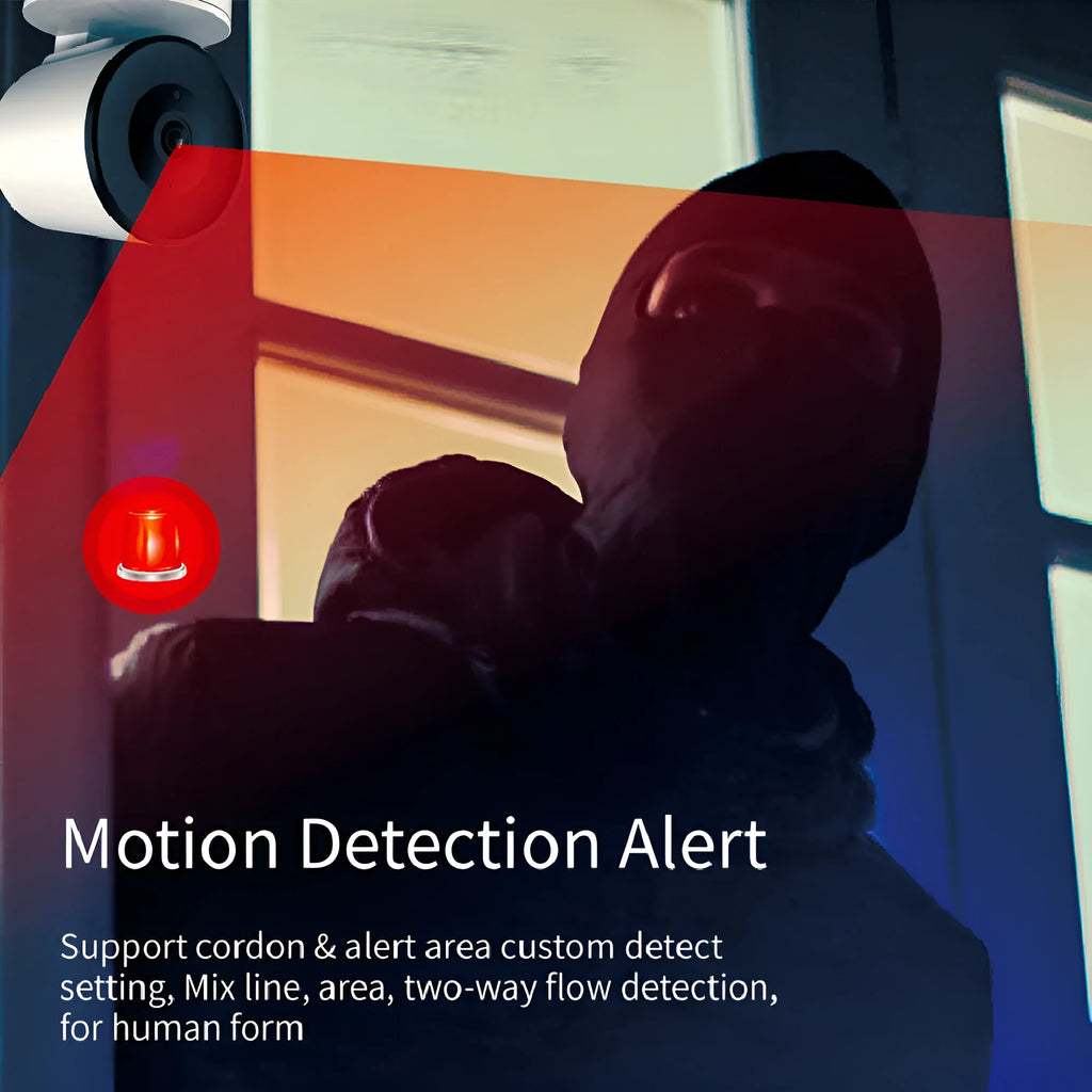 Indoor smart Wi‑Fi security camera with pan‑tilt base on a desk.