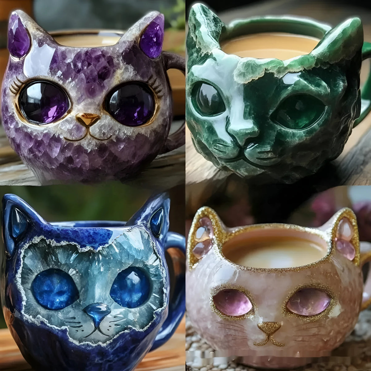 Colourful geode mug crystal cat cup decorative resin crafts in pastoral style