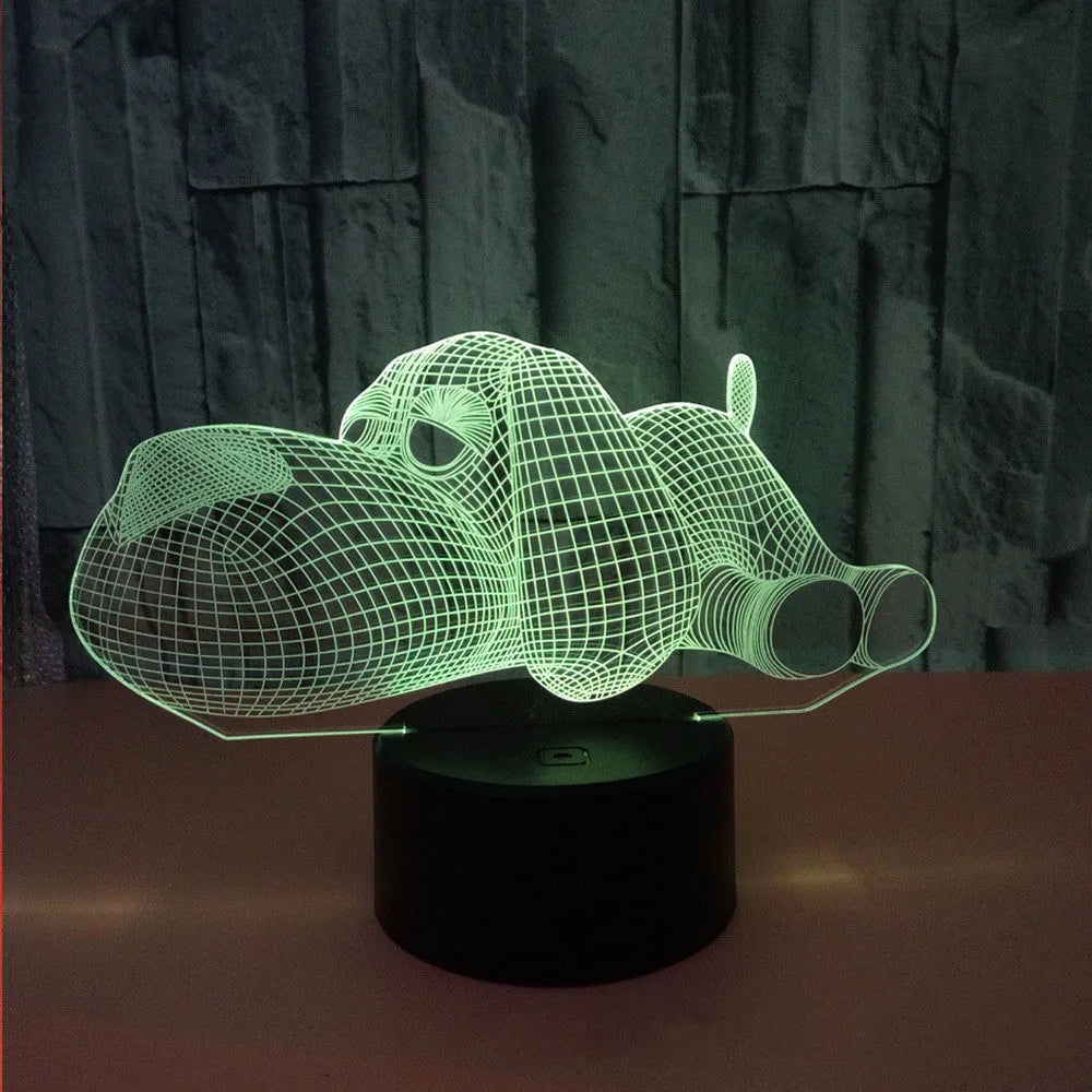 3D illusion dog desktop lamp glowing in multiple colours with USB and battery power options