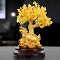 Citrine resin Feng Shui money tree ornament with water turtle design measuring 18cm tall