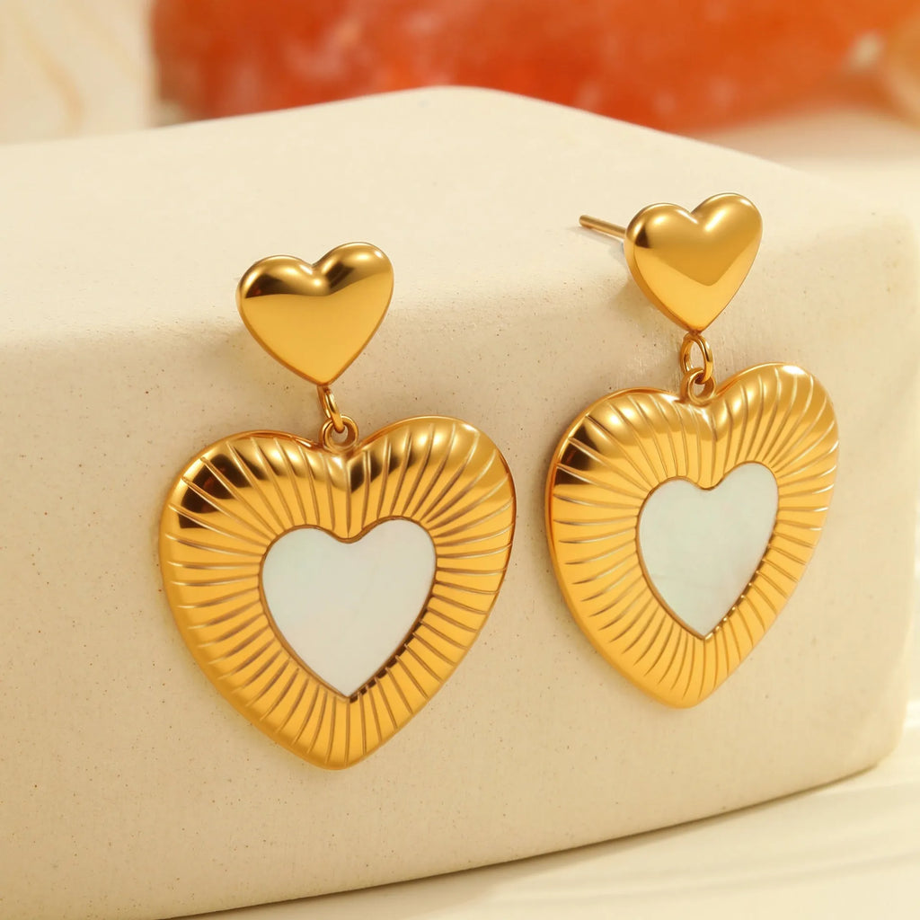Gold electroplated heart-shaped stainless steel earrings with 18K purity and love element design