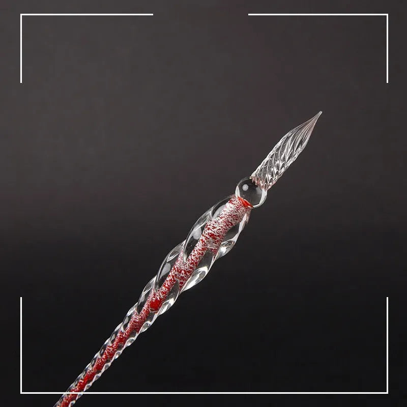 Transparent glass crystal pen with coloured ink visible inside, abstract modelling design