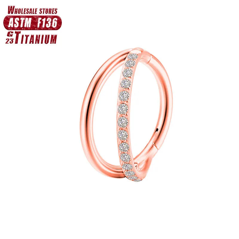 Titanium alloy fork nose ring for body piercing in silver, shown next to size options from 6mm to 12mm.