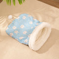 Flannel cat sleeping bag pet nest in pink or blue design measuring 50 by 40 centimetres