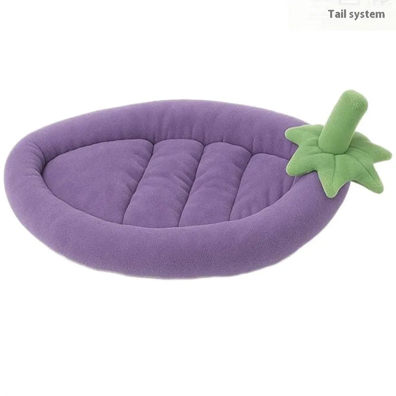Removable washable cloth pet bed mat shown in purple colour with size options for dogs and cats