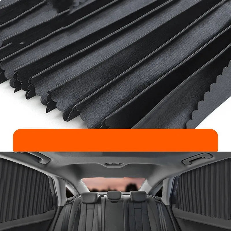 Retractable car sunshade curtain in roller shutter design with thick opaque cloth material
