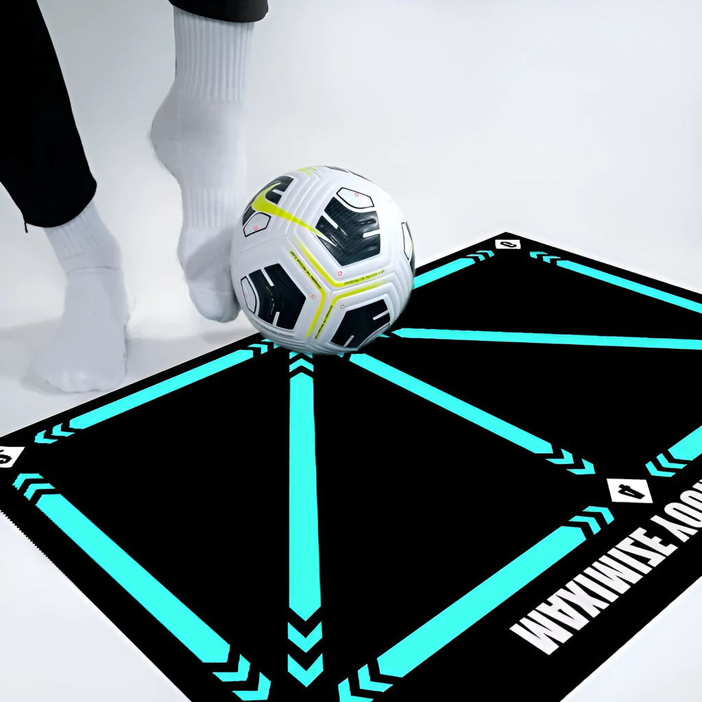 Indoor football training mat with rubber surface for skill practice exercises