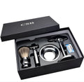 CSB double edge safety razor shaving kit with badger hair brush, chrome stand and zinc alloy bowl