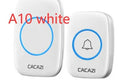 A10 and A20 model wireless doorbell kits showing receiver, transmitter, and colour options of black, white, gold, and silver.