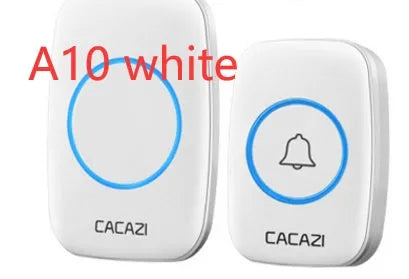 A10 and A20 model wireless doorbell kits showing receiver, transmitter, and colour options of black, white, gold, and silver.
