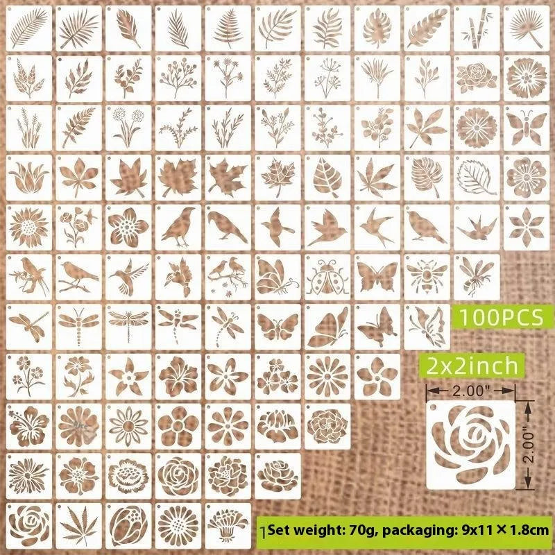 Milky white PET film spray painting templates showing flower, animal, and letter designs at 2-inch size