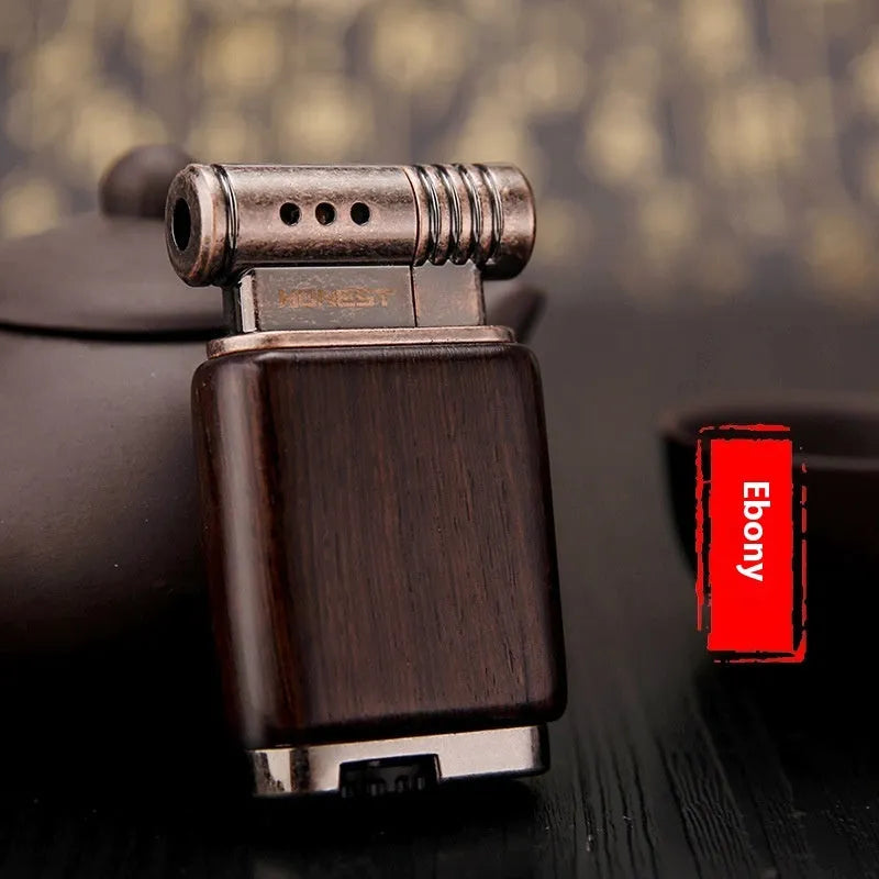Ebony gas lighter in black wood and rosewood decorative designs for collection
