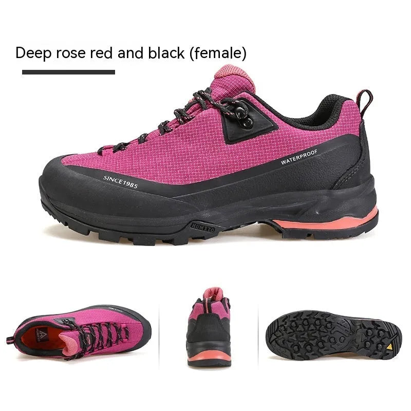 Men's low-top mountain climbing shoes with leather mesh upper and lace-up design