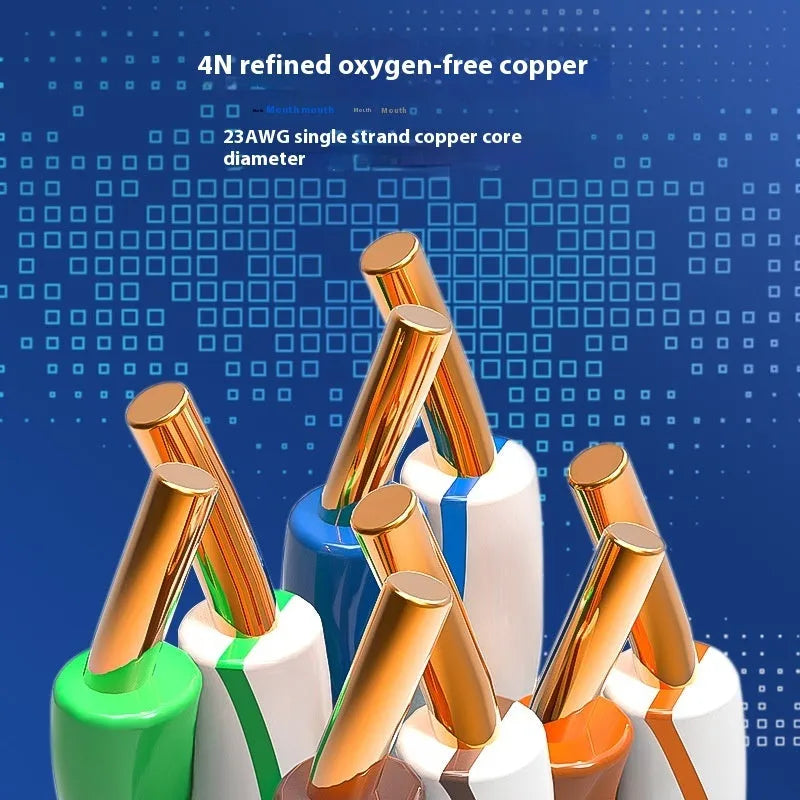 A blue 305 metre reel of Cat 6/6A gigabit Ethernet cable with oxygen-free copper core.