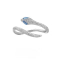 Adjustable snake ring with electroplated white gold colour finish and zodiac design