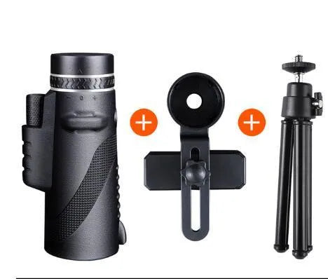 Black 40x60 HD monocular telescope with fully coated lenses and waterproof construction