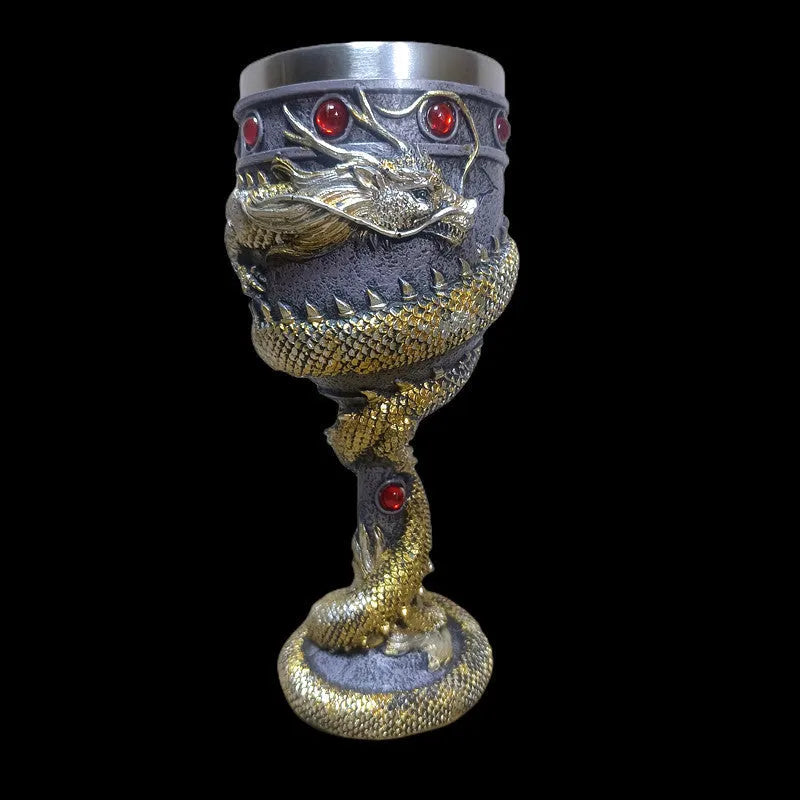 Personalised Chinese dragon 3D design red wine glass with stainless steel and resin construction