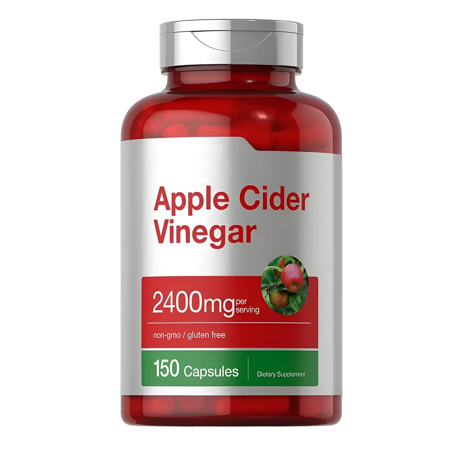 Bottle of 150 apple cider vinegar capsules dietary supplement tablets