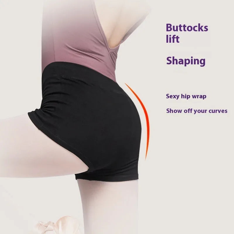 Black cotton women's dance practice shorts with elastic waistband