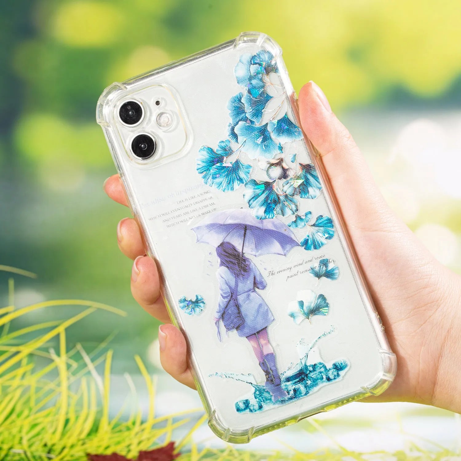 Six rolls of nature-themed decorative stickers showing gentle ginkgo, maple leaf, and blue fallen leaves colour variations