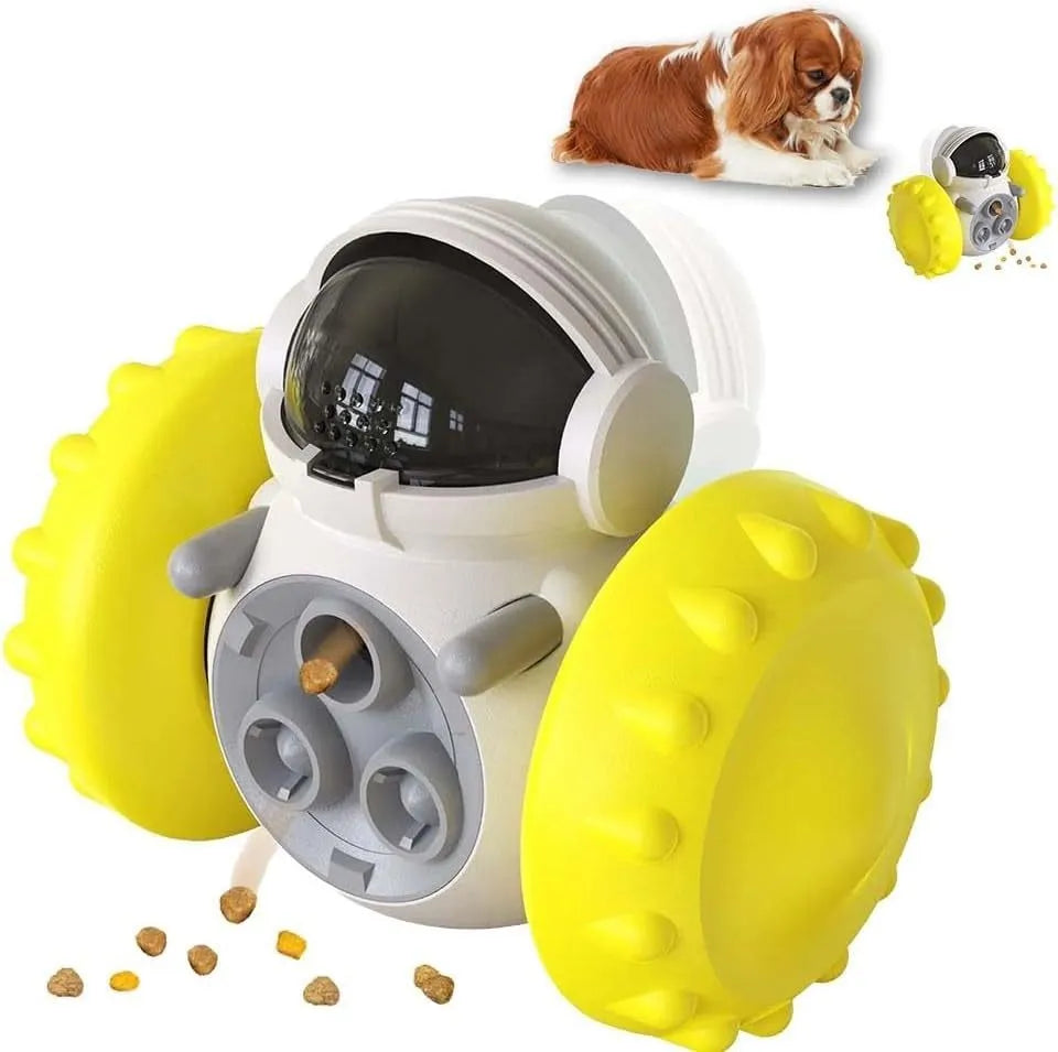 Dog treat tumbler puzzle toy with robot design in multiple colour options