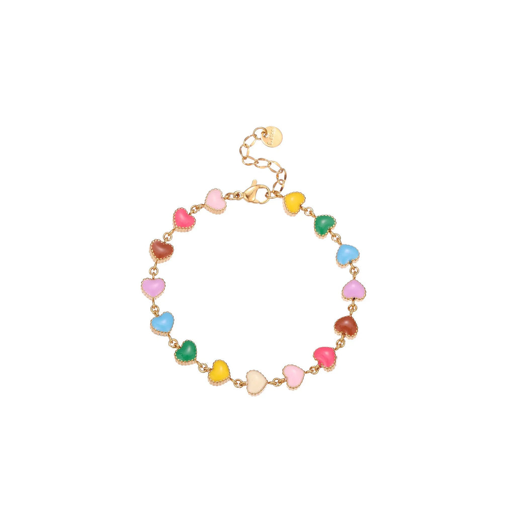 Women's titanium steel bracelet with love heart pendant in gold or steel electroplated finish