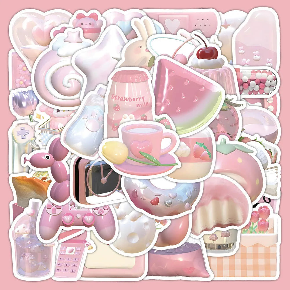 3D decorative stickers with pink girl heart patterns in light colours, showing Type A and Type B designs