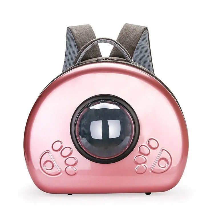 Transparent hard-sided cat carrier capsule bag with PC canvas construction and breathable design