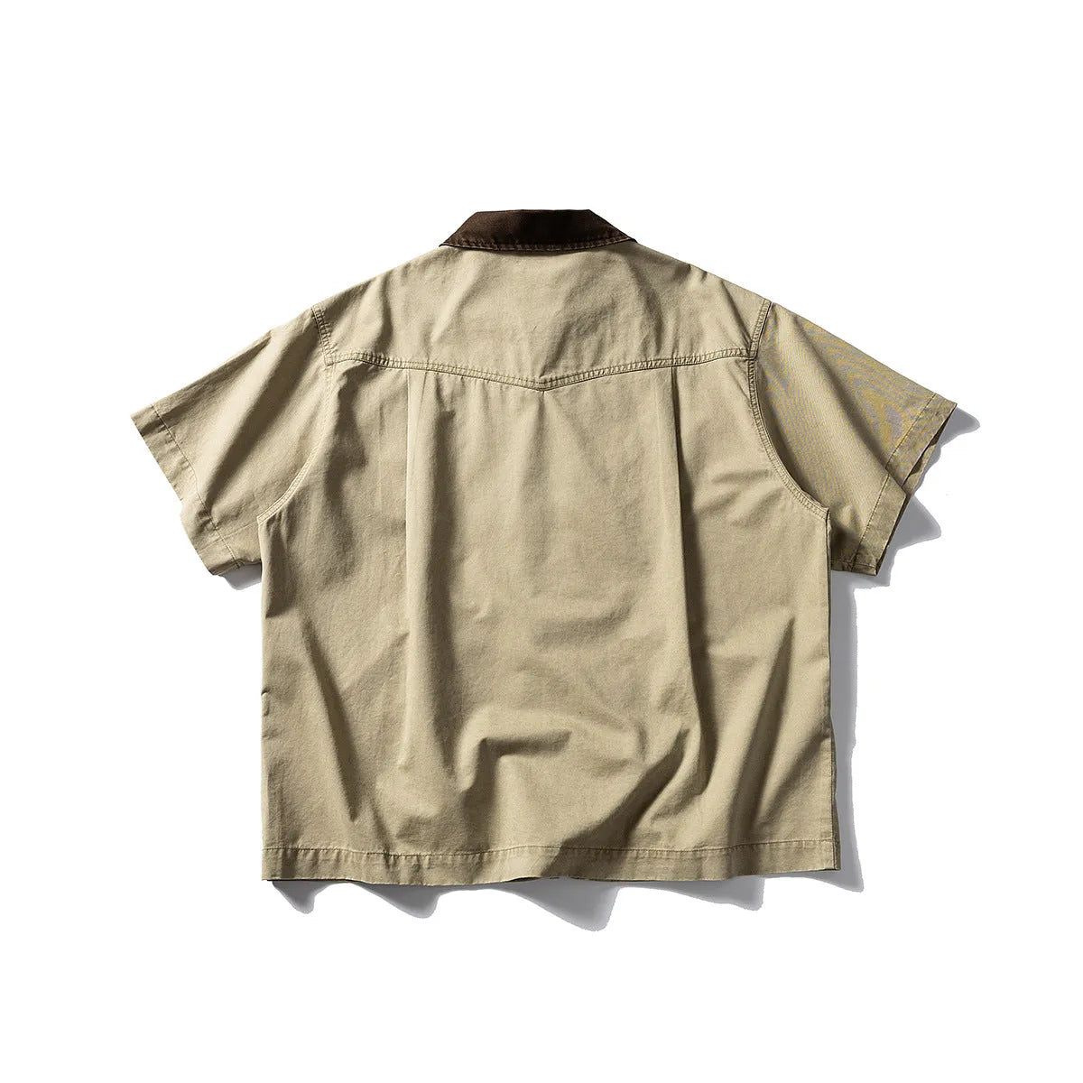 Washed cotton short sleeve overall shirt in loose fit cardigan style for teenage leisure wear