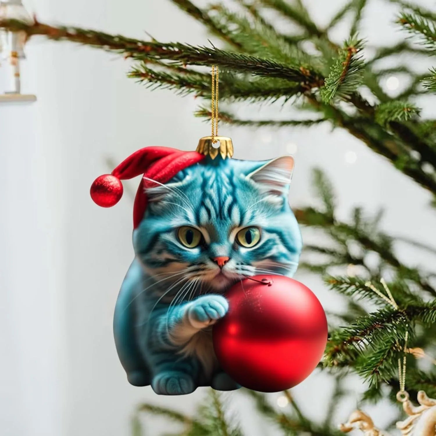 Christmas cartoon kitty car hanging ornament in acrylic with colourful design options