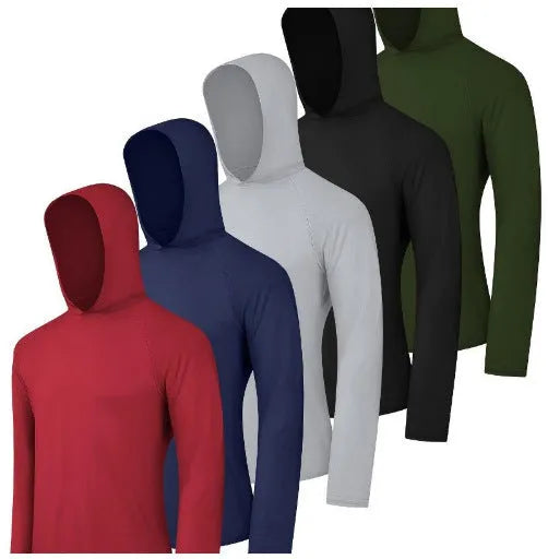 Four men's lightweight polyester hoodies bundled together, shown in assorted colours with hooded and non-hooded style options.
