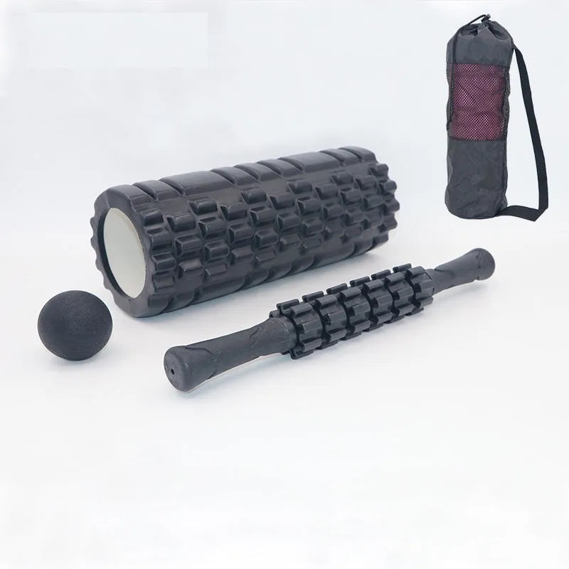 Black six-piece foam massage roller measuring 33cm length for fitness and health applications