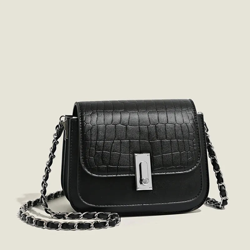 Women's soft PU shoulder bag with chain strap in black, white or green colour