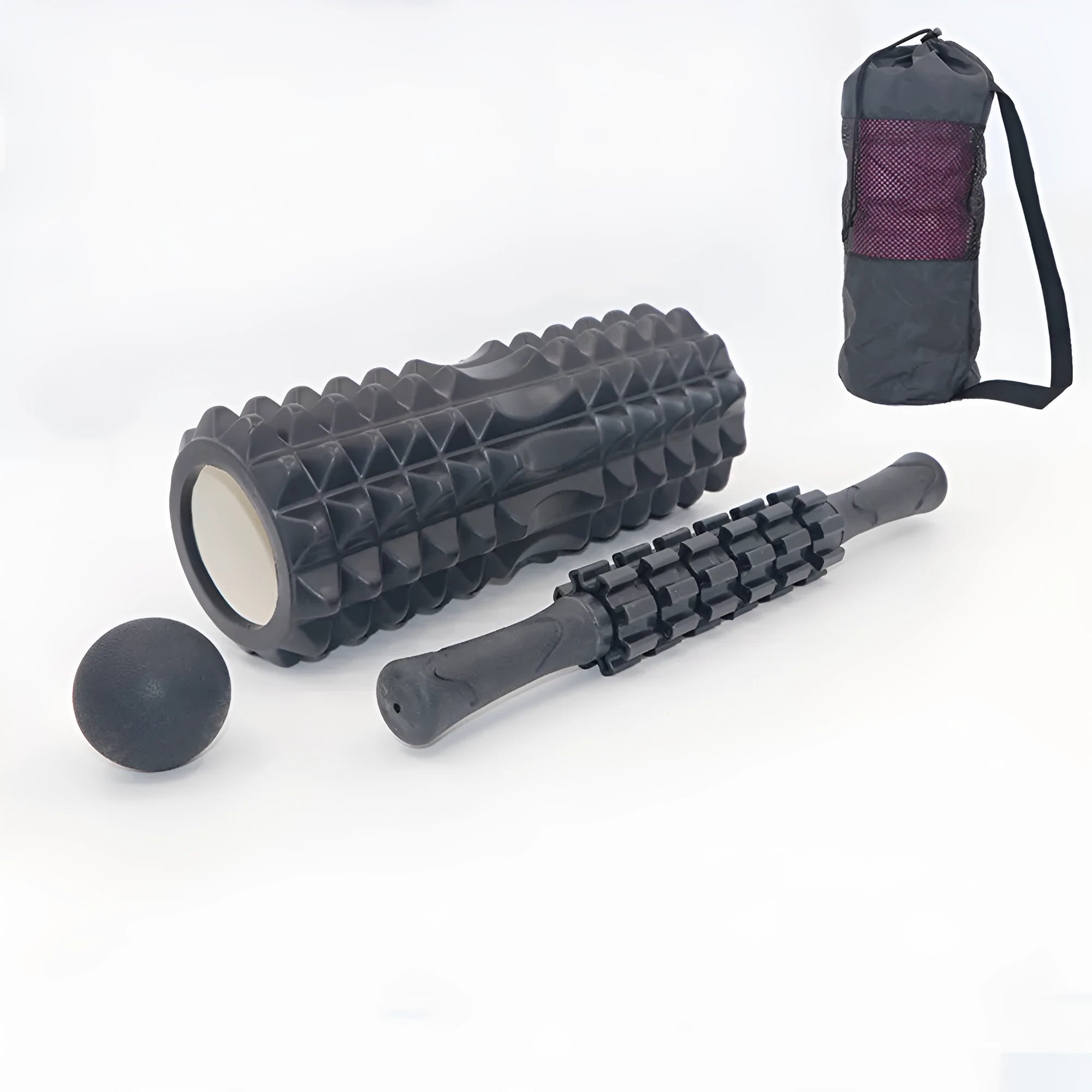 Black six-piece foam massage roller measuring 33cm length for fitness and health applications