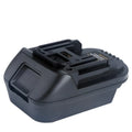 Black Milwaukee DM18M to Makita H99F battery adapter measuring 125x90x65mm